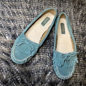 Turquoise Fringe Loafers